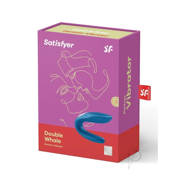 Satisfyer Double Whale Silicone USB Rechargeable Couples Vibrator - Blue