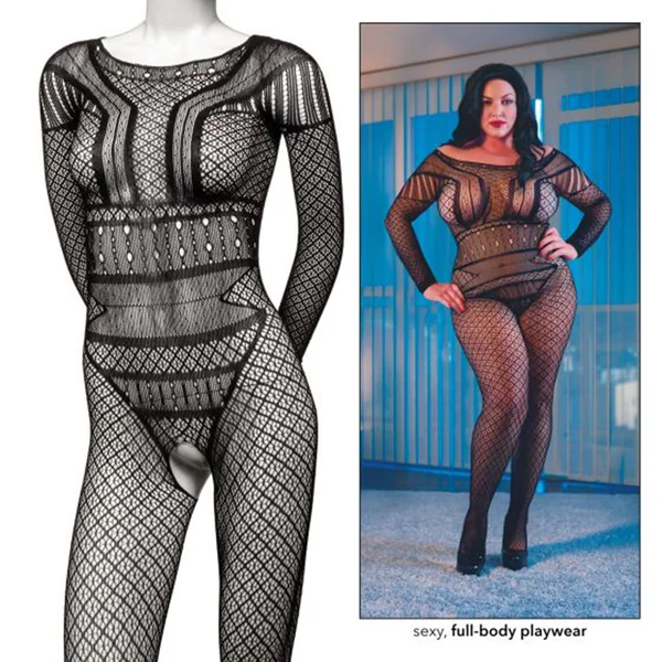 Scandal Full-Length Lace Sexy Bodysuit Plus Size Black
