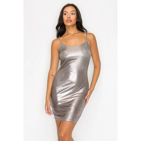 Scoop neck foil mini dress