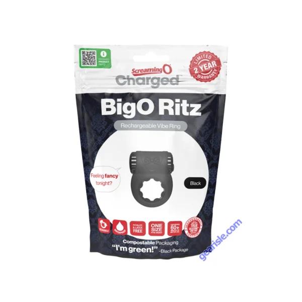 Screaming O Charged BigO Ritz Rechargeable Bullet Cock Ring Black