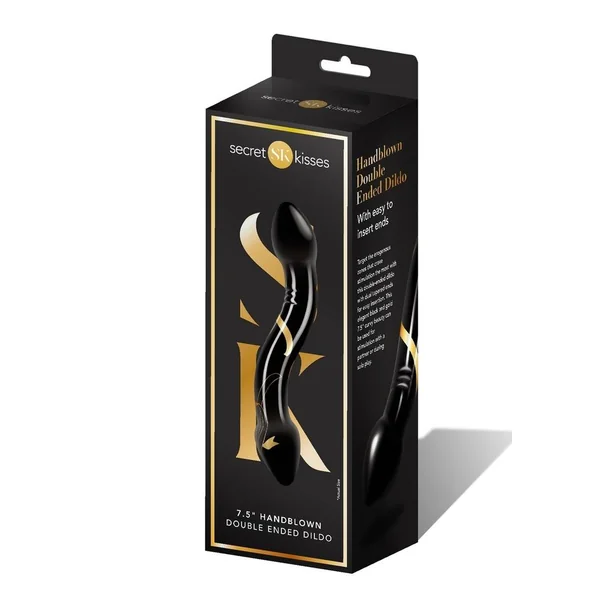 Secret Kisses 7.5' Handblown Double Ended Dildo - Black/Gold
