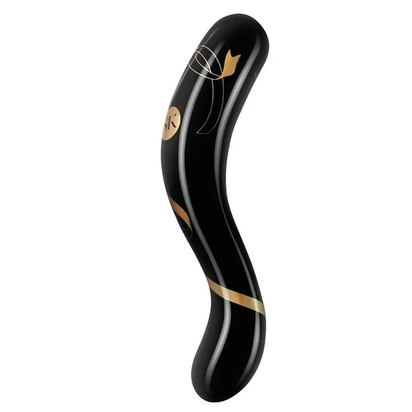 SECRET KISSES 7IN DOUBLE ENDED DILDO BLACK & GOLD