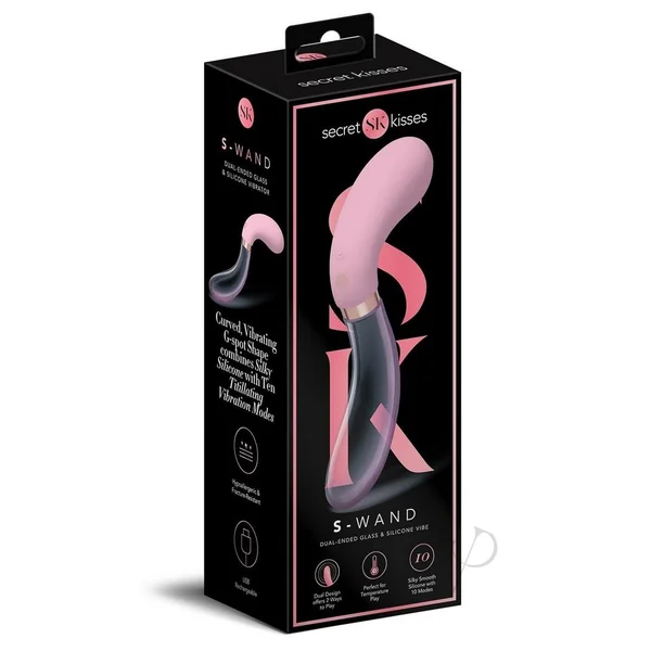 Secret Kisses Glass S Shape Rechargeable Silicone Dual End Vibrator - Pink/Clear