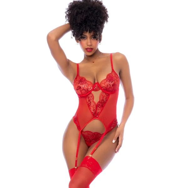 Sequin Embroidered Bustier with Lace-Up Back