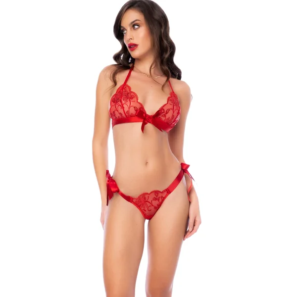 Sequin Embroidered Mesh Set with Satin Ties