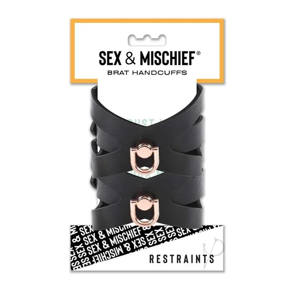 Sex and Mischief Brat Handcuffs - Black/Rose Gold