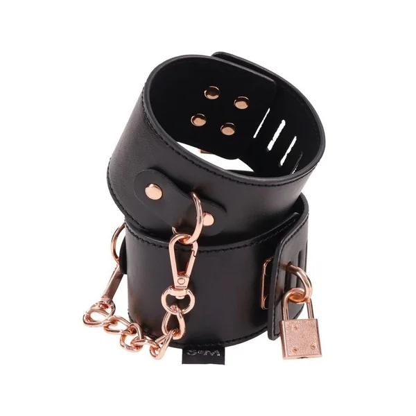 Sex and Mischief Brat Locking Cuffs – Rose Gold/Black