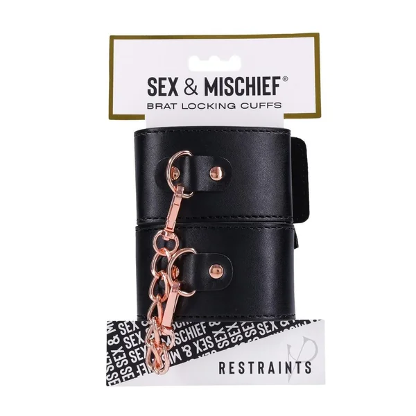 Sex and Mischief Brat Locking Cuffs - Rose Gold/Black