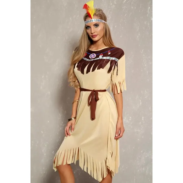 Sexy Beige Fringe Detail Indian 3 Piece Costume