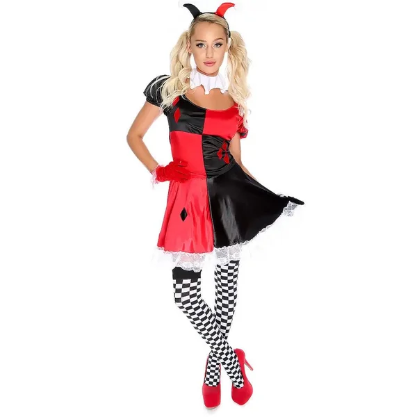 Sexy Black Red 5 Piece Jester Costume