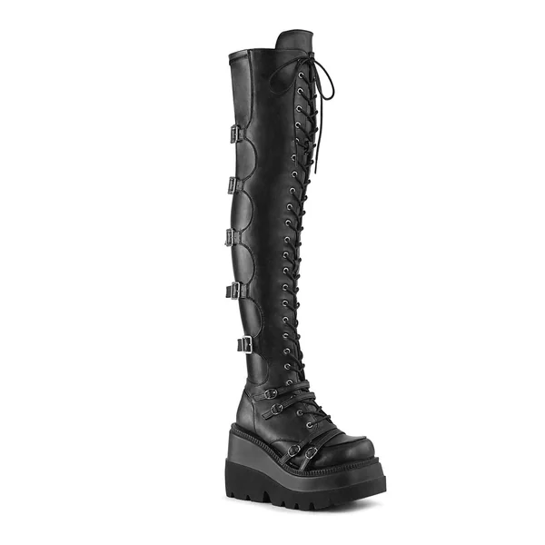 SHAKER-350 Black Vegan Leather Knee Boot