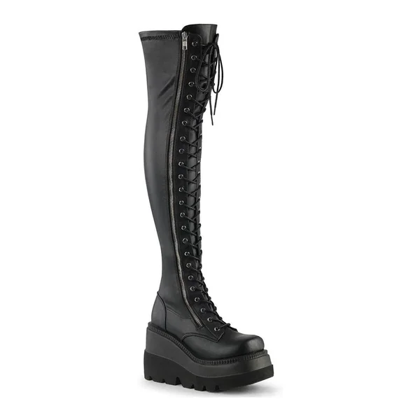 SHAKER-374 Thigh Boot | Black Faux Leather