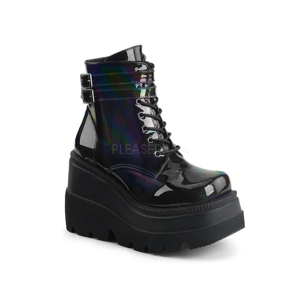 SHAKER-52 Demonia Wedge | Black Faux Leather