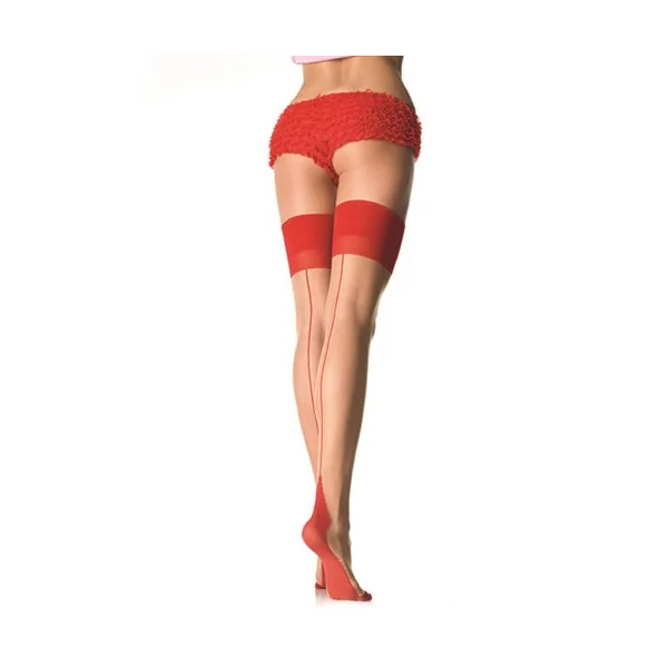 Sheer 2 Tone Stockings - One Size - Nude/ Red