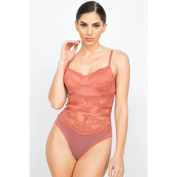 Sheer Lace Floral Padded Bodysuit
