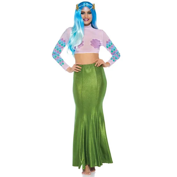 Shimmer Spandex Mermaid Costume Maxi Skirt Sexy Green Small Medium
