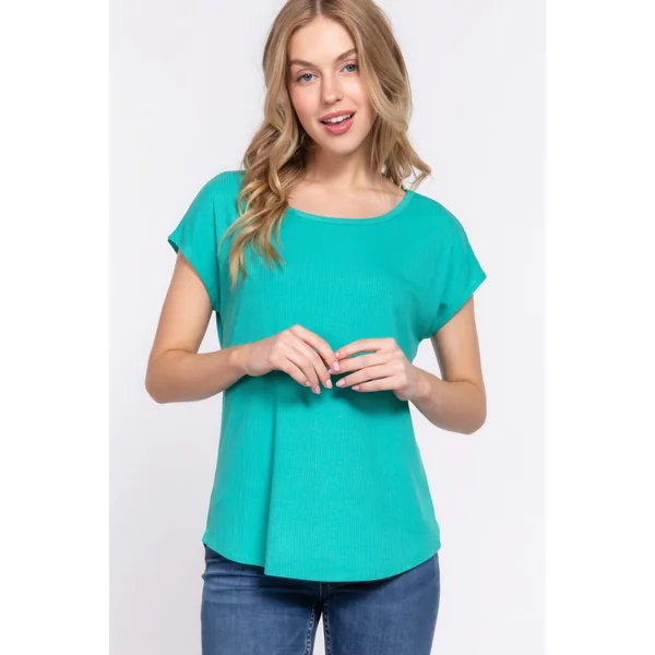 Short Dolman Slv Rib Knit Top
