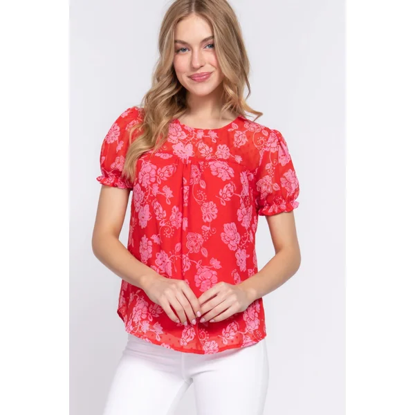 Short Slv Print Clip Dot Blouse