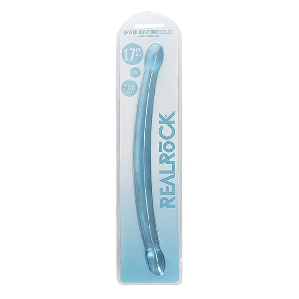 Shots RealRock Crystal Clear 17" Double Dildo - Blue