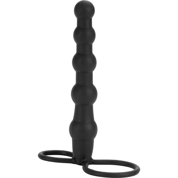 Silicone Beaded Double Rider Anal Probe Cock Ring – Black