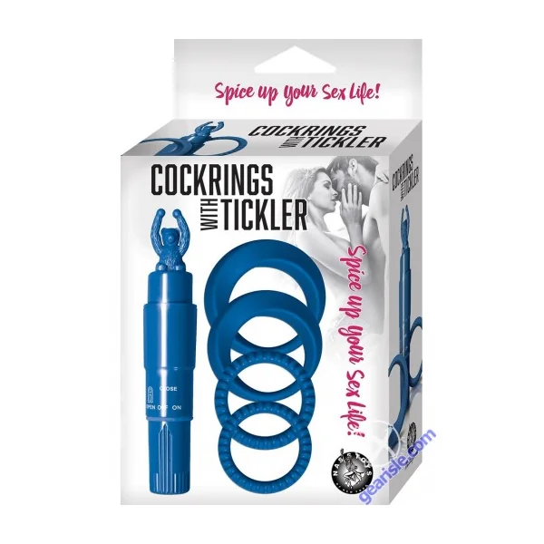 Silicone Cock Rings With Tickler Vibrator Blue