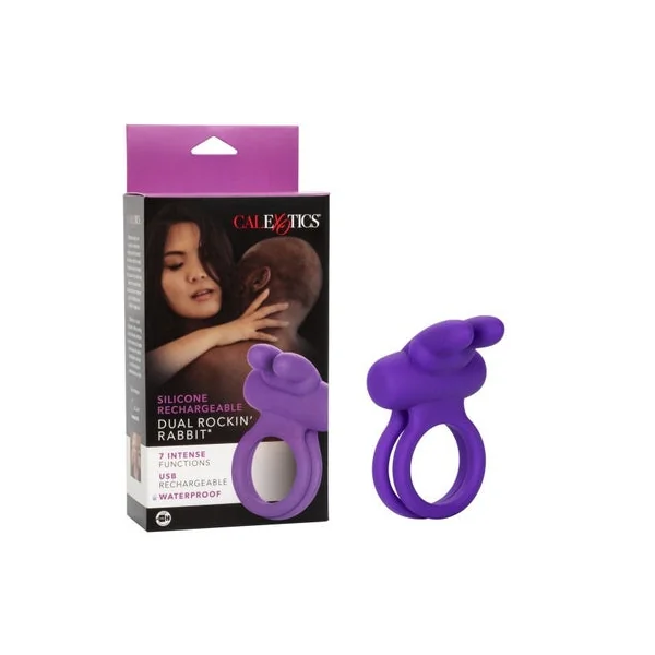 Silicone Dual Rockin Rabbit Vibrating Ring in Purple