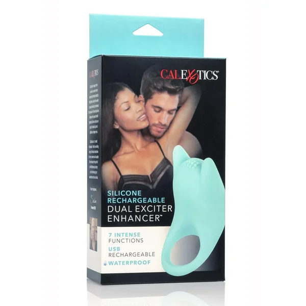 Silicone USB Rechargeable Dual Exciter Enhancer Ring Waterproof Teal