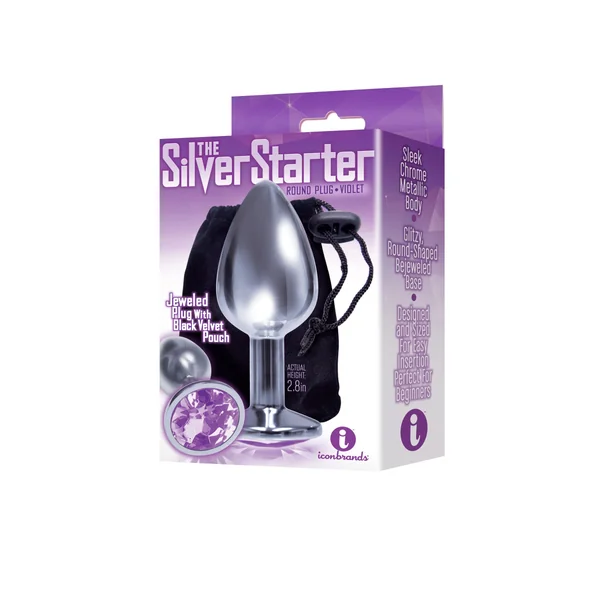 Silver Bejeweled Stainless Steel Starter Butt Plug Violet