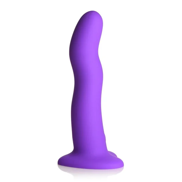 Simply Sweet 21X Vibrating Wavy Rechargeable Silicone Dildo with Remote Control – Purple
