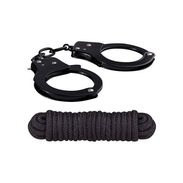 Sinful Metal Cuffs With Keys And Love Rope Black