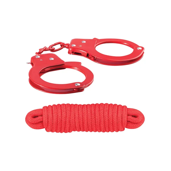 Sinful Metal Cuffs with Keys and Love Rope – Red