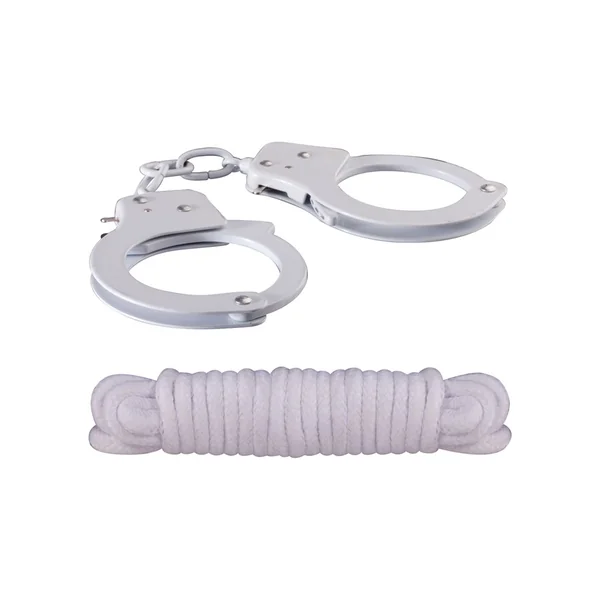 Sinful Metal Cuffs with Keys and Love Rope – White