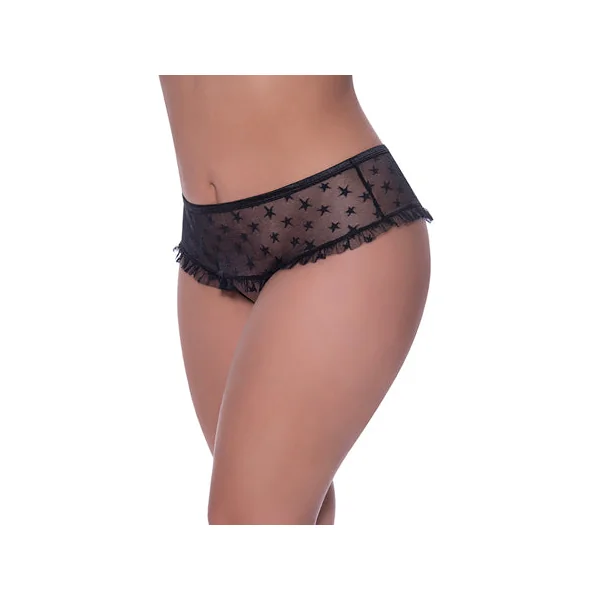 Skirted Hipster with Open Crotch Panty In Black