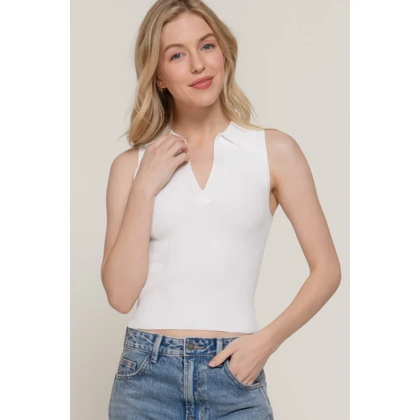 Sleeveless Polo Spring Sweater