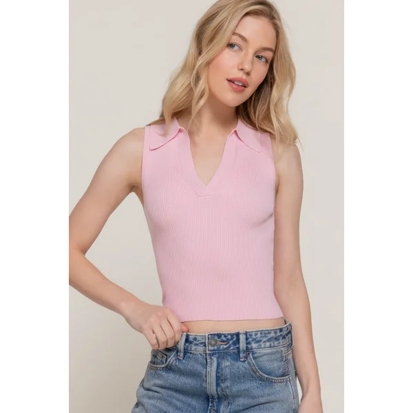 Sleeveless Polo Spring Sweater