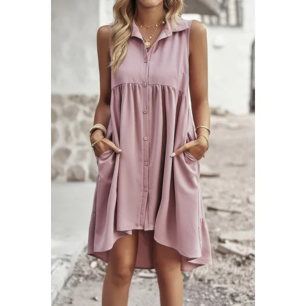 Sleeveless Solid Peplum Shirt Dress