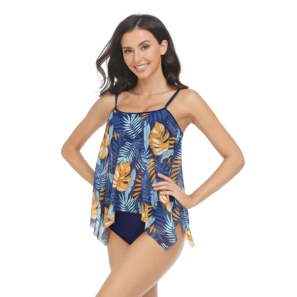 Sleeveless Strappy Floral Print Split Swimsuit Set