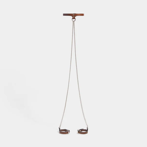 SLIM CHAIN COLLAR & CUFFS BROWN