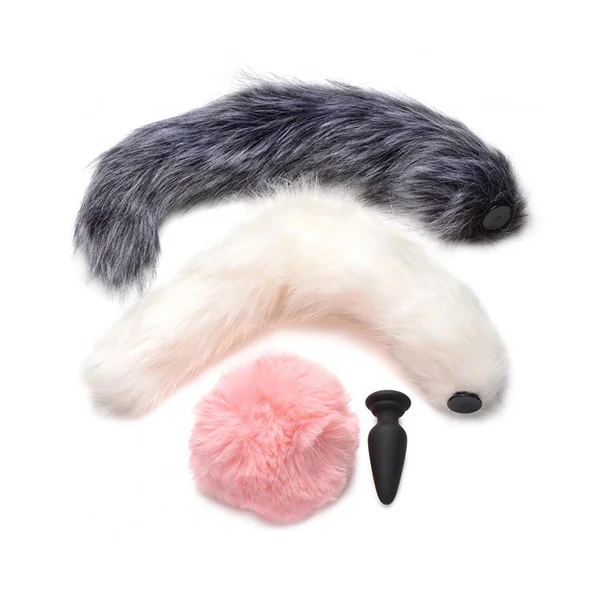 Snap-on Silicone Anal Plug with 3 Interchangeable Tails