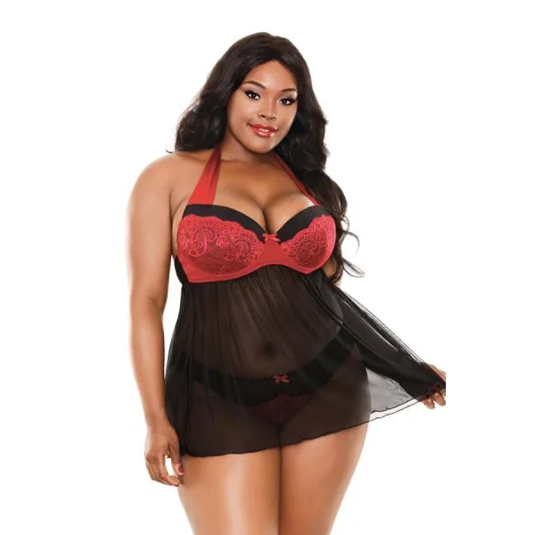 Sophia Halter Babydoll & Panty Black, Red 1X2X