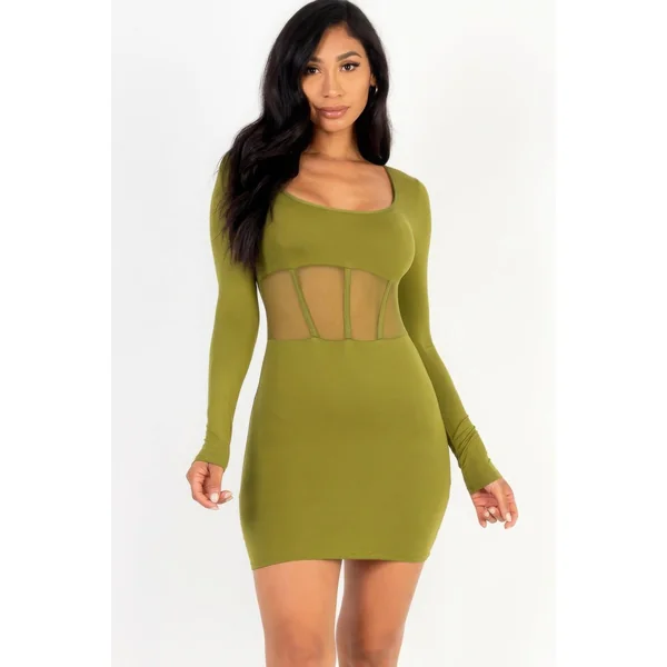 Square neck mesh corset mini dress