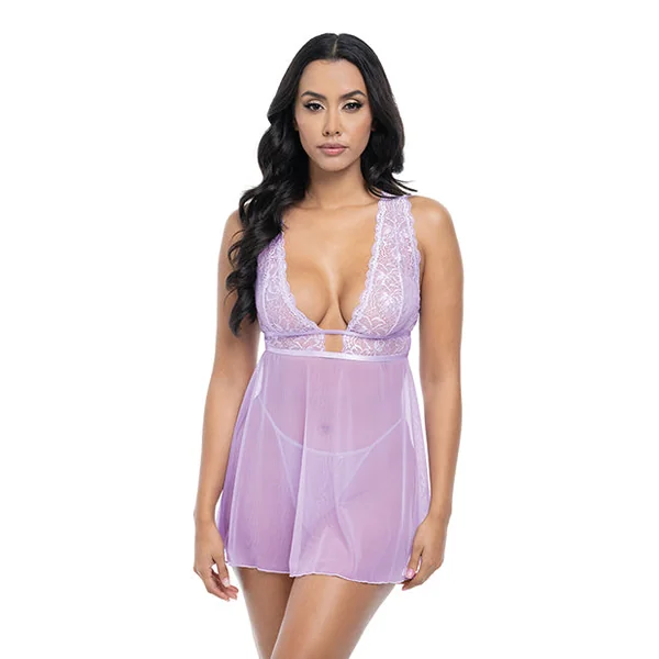 Stassi Lace & Mesh Babydoll w/G-String 2 pc Set - Lavender L/XL