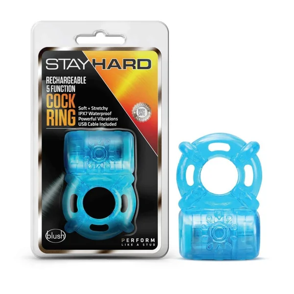 Stay Hard - Rechargeable 5 Function Cock Ring - Blue
