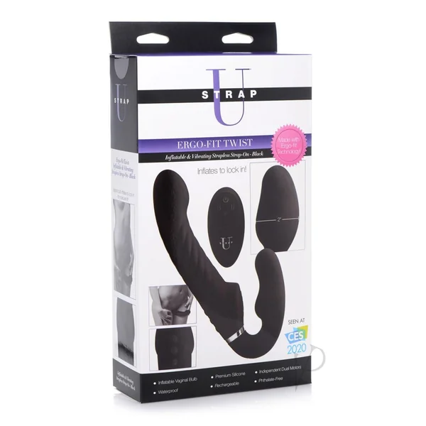 Strap U Ergo-Fit Twist Silicone Inflatable Rechargeable Strapless Strap-On - Black