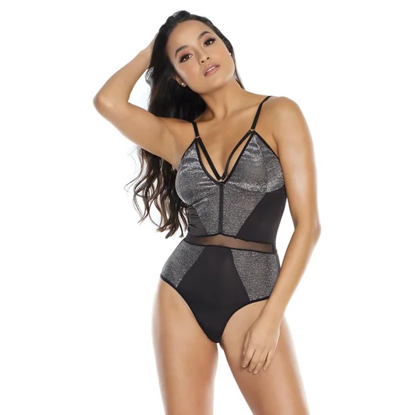 Strappy Shimmer & Fishnet Thong Teddy