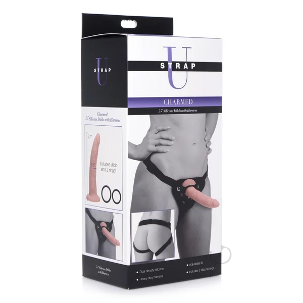 Strap-U Charmed Silicone Dildo with Harness 7.5in - Vanilla