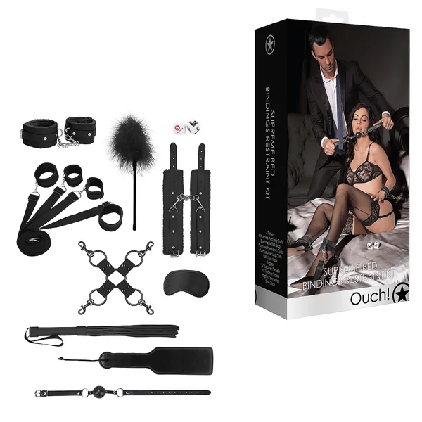 Supreme Bed Bindings Leather Bondage Gear Restraint Kit Black