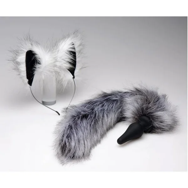 Tailz Grey Wolf Tail Anal Plug And Ears Set