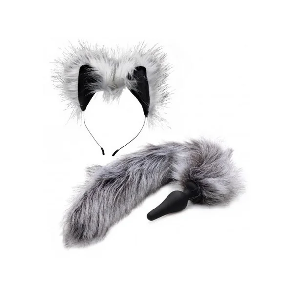 Tailz Grey Wolf Tail Silicone Anal Plug And Ears Set