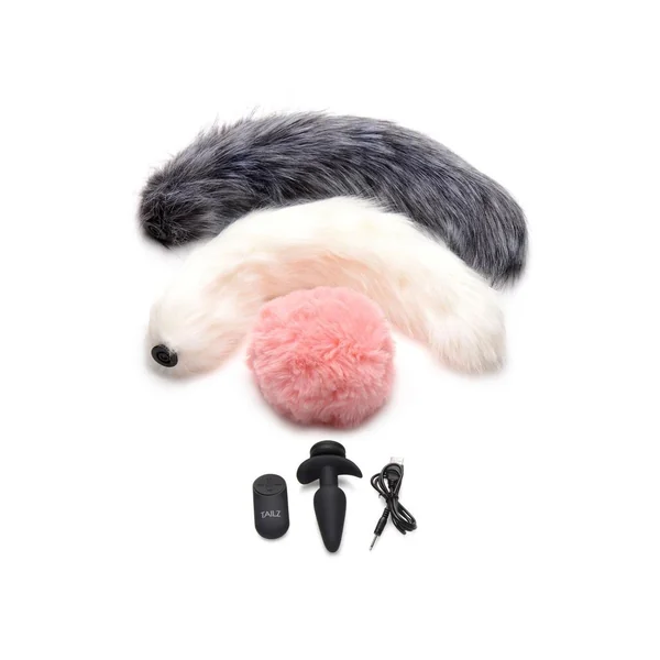 Tailz Vibrating Rechargeable Silicone Anal Plug and 3 Tails with Remote Control Set – Assorted Colors